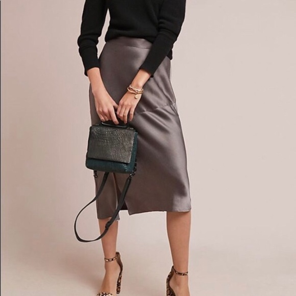 Anthro hutch silky grey midi skirt